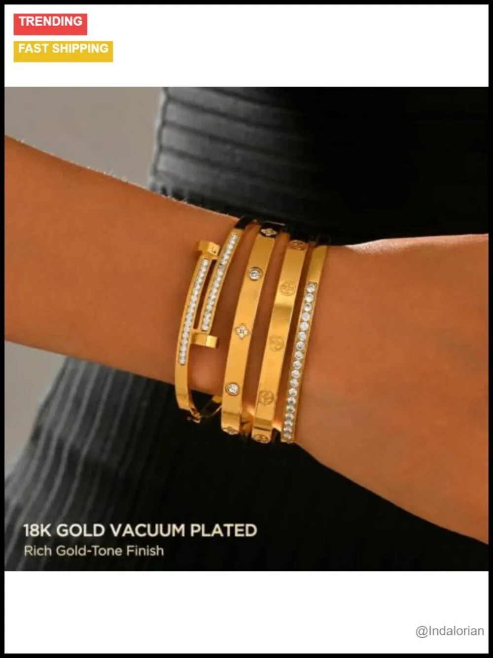 Gold Plated Bangle Bracelet Set Stainless Steel Hinged Stackable